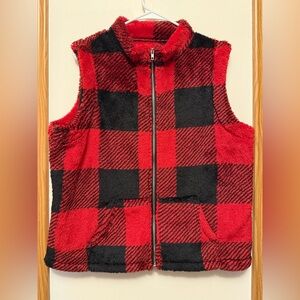 Red and Black Plaid Fleece Vest